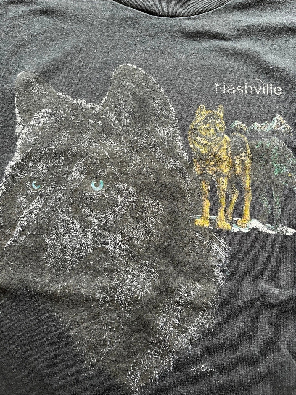 Vintage Nashville Wolf Graphic Cut-off T-Shirt XL - Picture 3 of 4